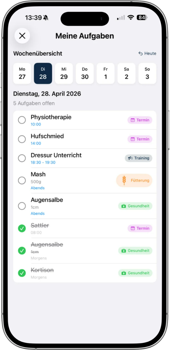 Smartphone-Ansicht der Aufgabenliste in der SPITZENREITER-App