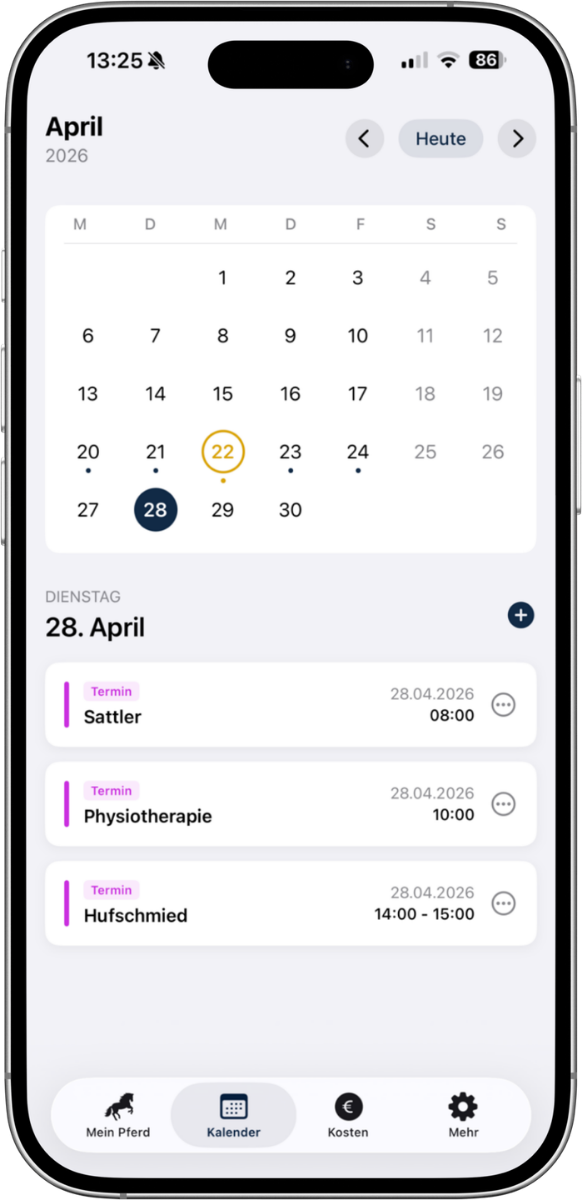 Smartphone-Ansicht des Terminkalenders in der SPITZENREITER-App