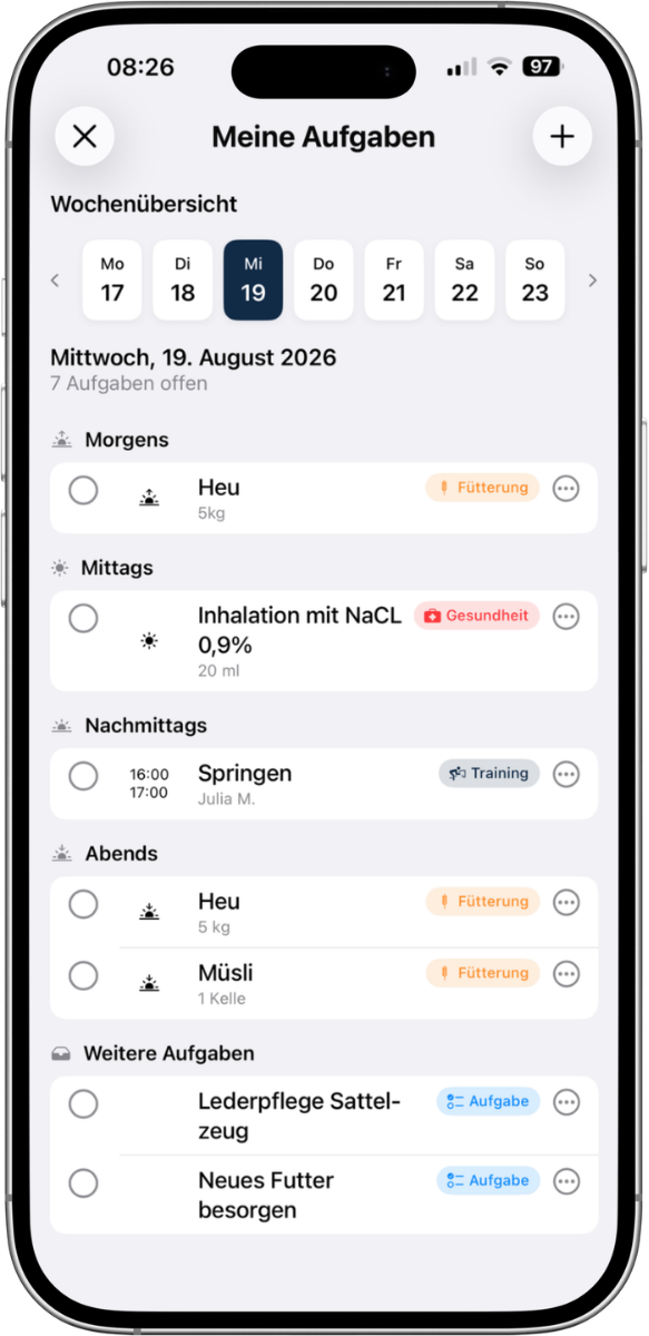 SPITZENREITER App Aufgabenliste